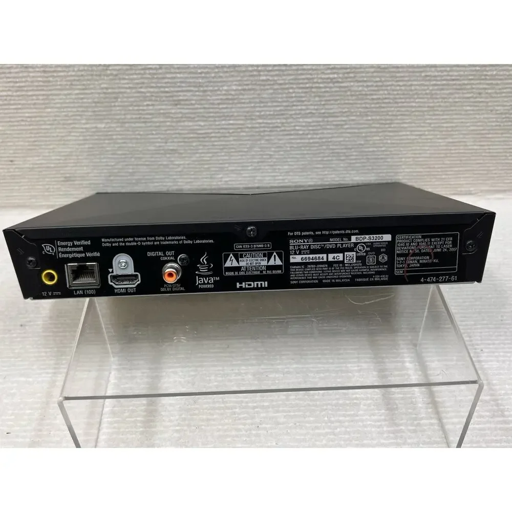 Sony BDP-S3200 Smart 1080p Blu-Ray DVD Player WiFi Streamer w/ Power No Remote